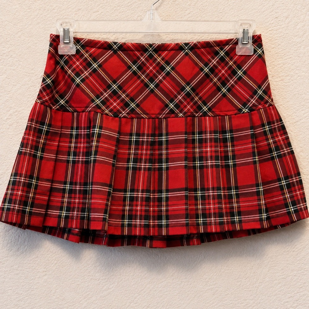 Tripp NYC BR1244 Red Plaid Pleated Mini Skirt Punk Goth Y2K Womens S